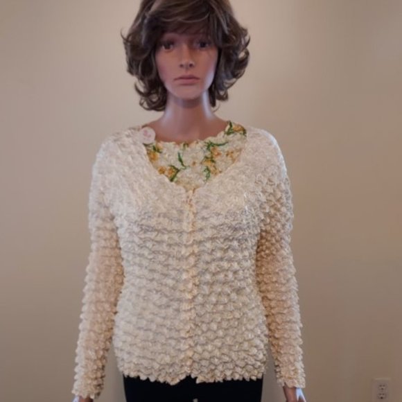 F • C 2 PC CREAM SWEATER MULTI FLORAL TOP CARIDGAN SET NWT - Picture 1 of 7